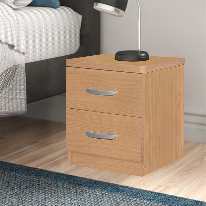 Pemberly Row Contemporary Faux Wood 2 Drawer Nightstand in Beech