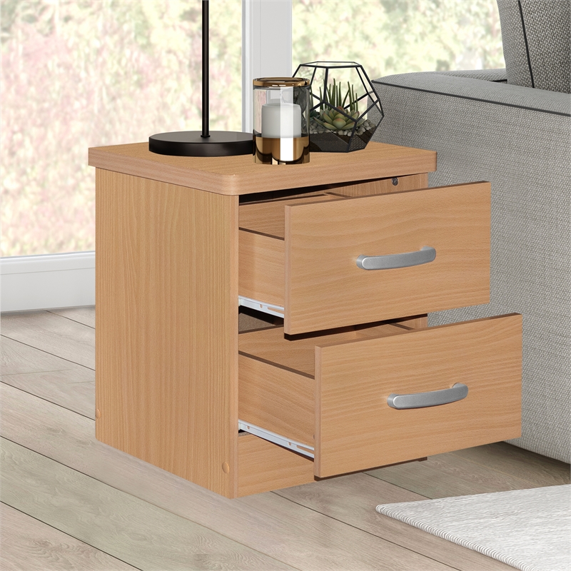 Pemberly Row Contemporary Faux Wood 2 Drawer Nightstand in Beech