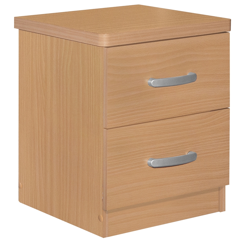 Pemberly Row Contemporary Faux Wood 2 Drawer Nightstand in Beech