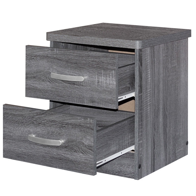 Pemberly Row Contemporary Faux Wood 2 Drawer Nightstand in Gray