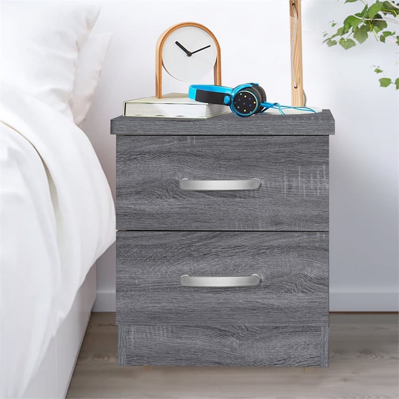 Pemberly Row Contemporary Faux Wood 2 Drawer Nightstand in Gray