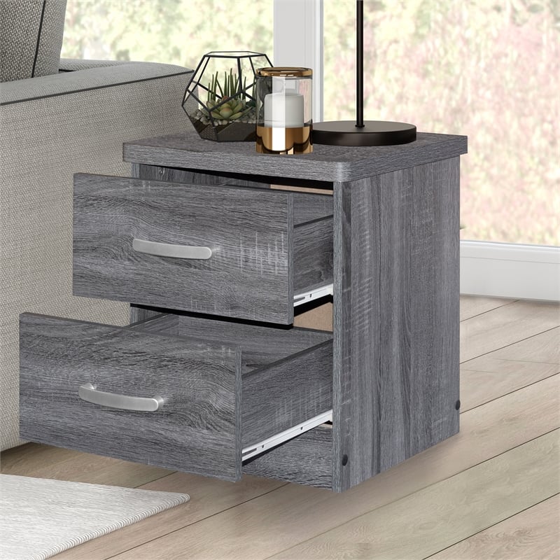 Pemberly Row Contemporary Faux Wood 2 Drawer Nightstand in Gray