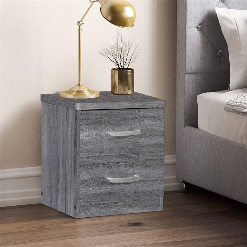 Pemberly Row Contemporary Faux Wood 2 Drawer Nightstand in Gray