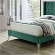 Pemberly Row Contemporary Velvet Upholstered Queen Platform Bed in Green