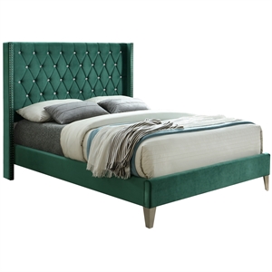 pemberly row contemporary velvet upholstered queen platform bed in green