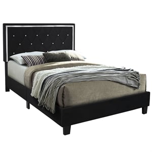 Pemberly Row Modern Velvet Upholstered Queen Platform Bed in Black