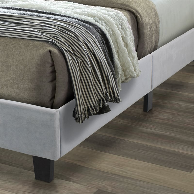 Pemberly Row Modern Velvet Upholstered Queen Platform Bed in Gray