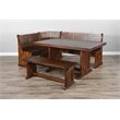 Pemberly Row Farmhouse Wood Breakfast Nook Set in Medium Brown