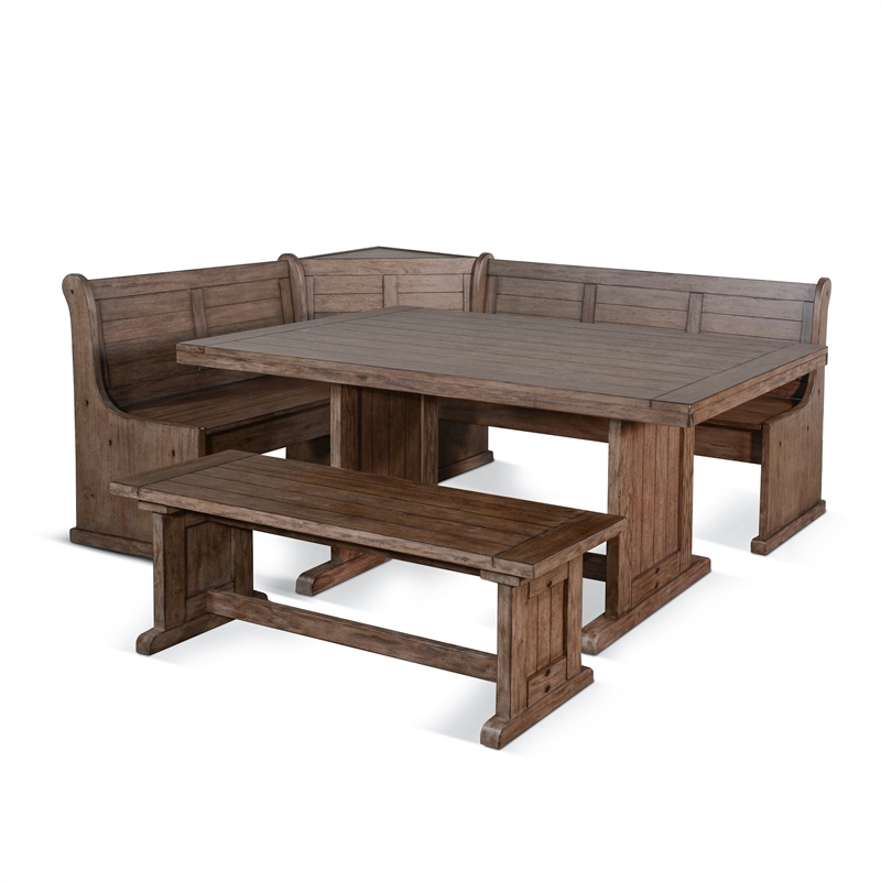 Pemberly Row Farmhouse Wood Breakfast Nook Set in Buckskin