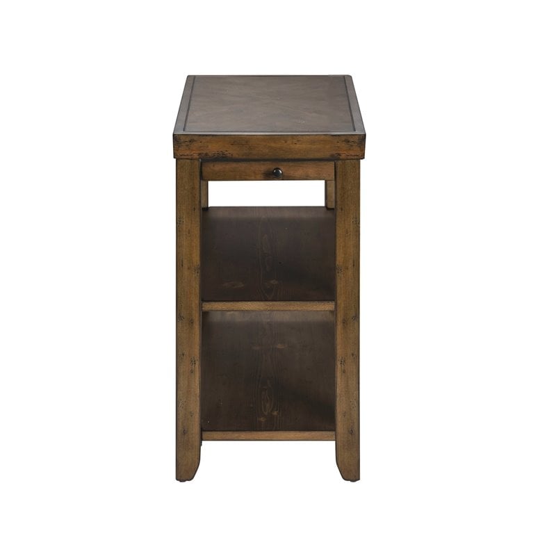 Pemberly Row Medium Transitional Wood Chair Side Table in Brown