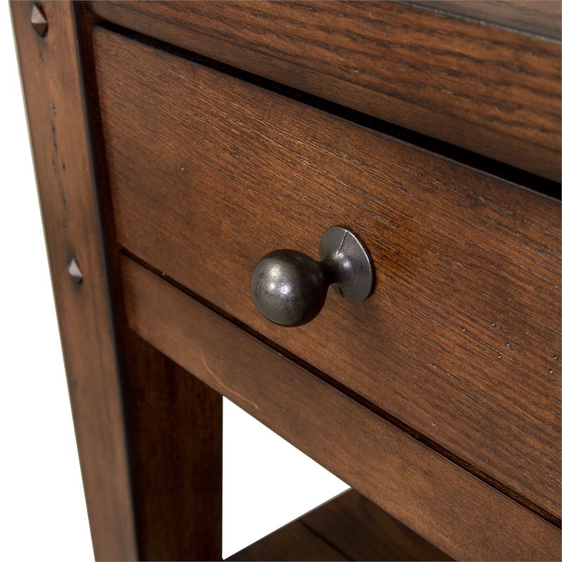 Pemberly Row Transitional Wood Chair Side Table in Dark Brown/Antique Brass