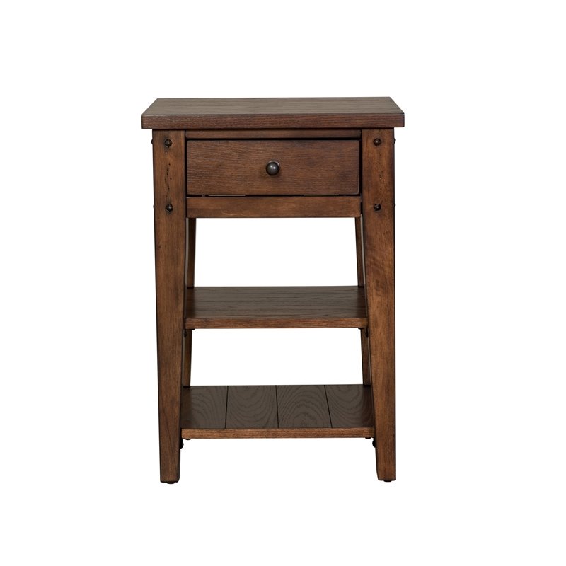 Pemberly Row Transitional Wood Chair Side Table in Dark Brown/Antique Brass