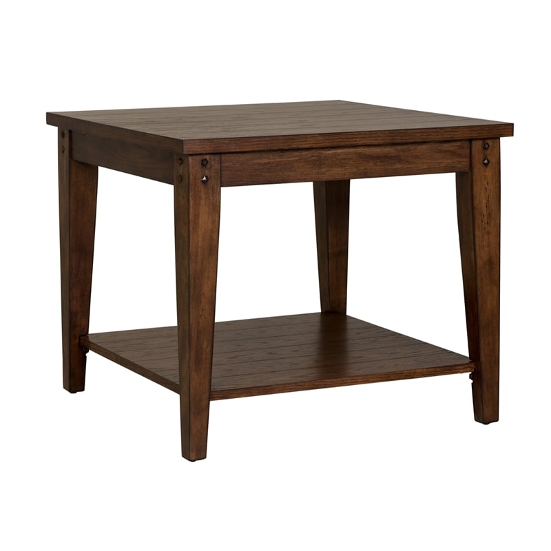 Pemberly Row Transitional Wood Square Lamp Table in Dark Brown