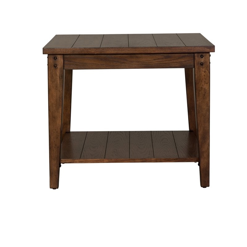 Pemberly Row Transitional Wood Square Lamp Table in Dark Brown