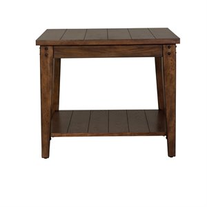Pemberly Row Transitional Wood Square Lamp Table in Dark Brown