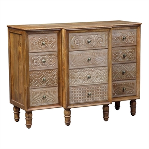 pemberly row traditional 12-drawer engineered wood accent cabinet in brown