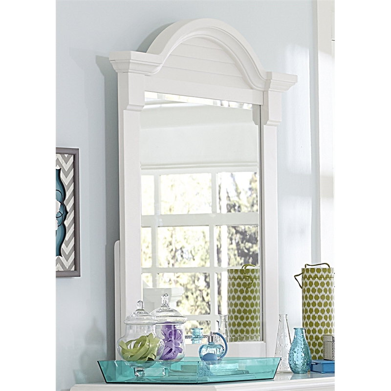 Pemberly Row Contemporary Wood Small Mirror in White