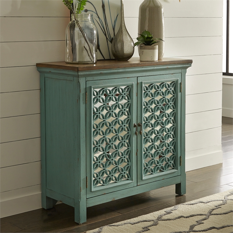 Pemberly Row Transitional 2-Door Wood Accent Cabinet in Turquoise