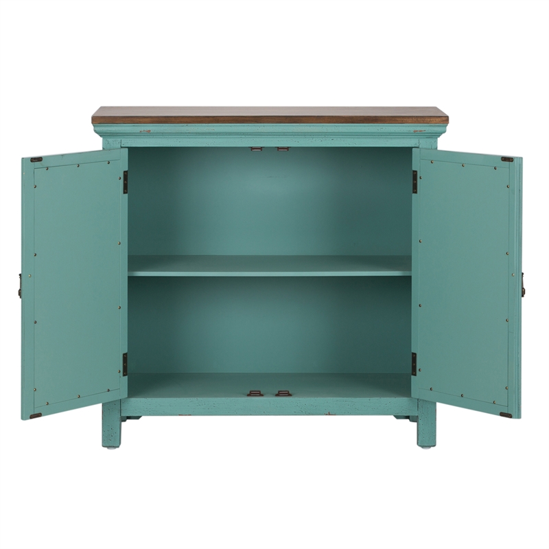 Pemberly Row Transitional 2-Door Wood Accent Cabinet in Turquoise