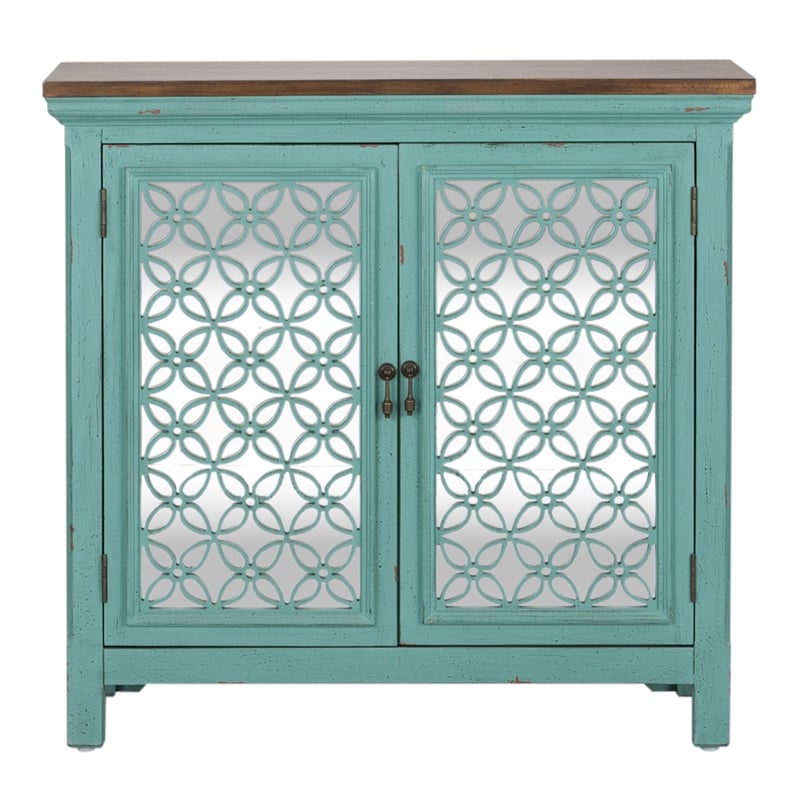 Pemberly Row Transitional 2-Door Wood Accent Cabinet in Turquoise