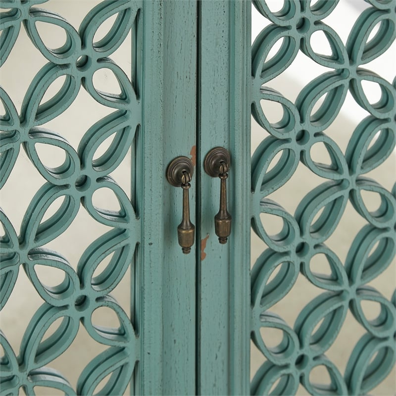 Pemberly Row Transitional 2-Door Wood Accent Cabinet in Turquoise