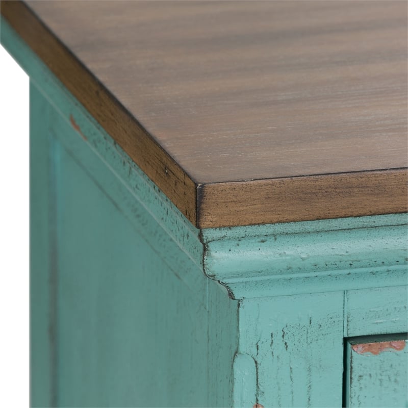 Pemberly Row Transitional 3-Door Wood Accent Cabinet in Turquoise