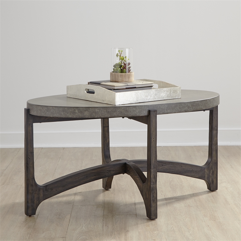 Pemberly Row Modern Wood Oval Cocktail Table in Brown