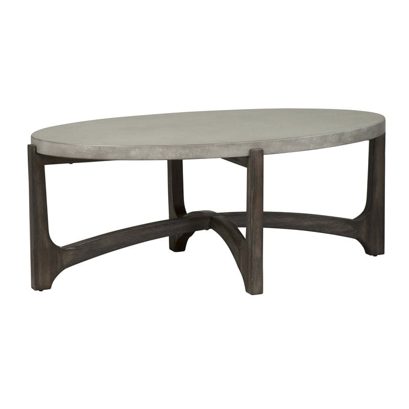 Pemberly Row Modern Wood Oval Cocktail Table in Brown