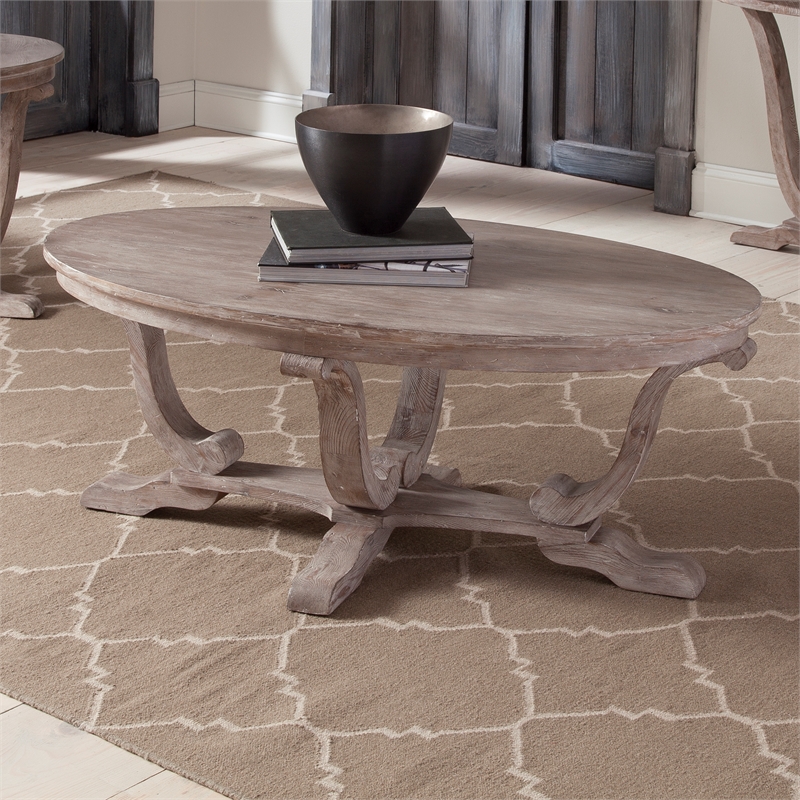Pemberly Row Traditional Wood Oval Cocktail Table in Espresso