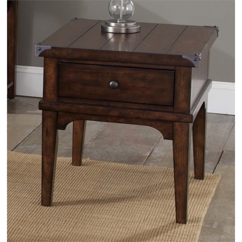 Pemberly Row Contemporary Wood End Table in Mahogany