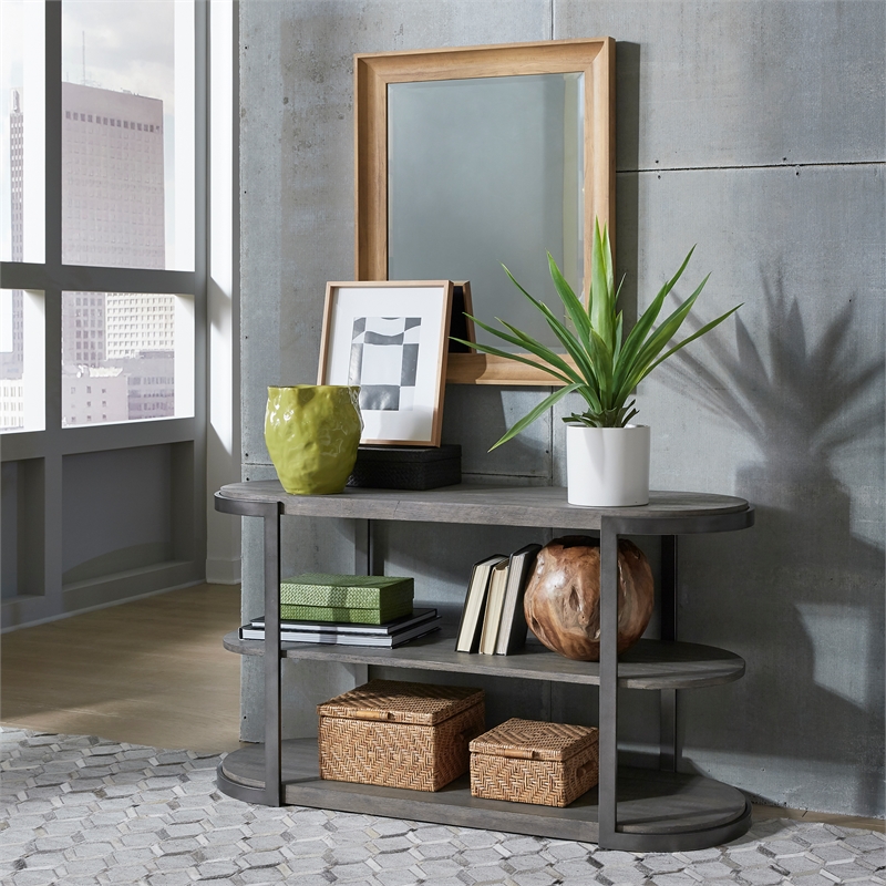 Pemberly Row Modern Sofa Wood Table in Brown