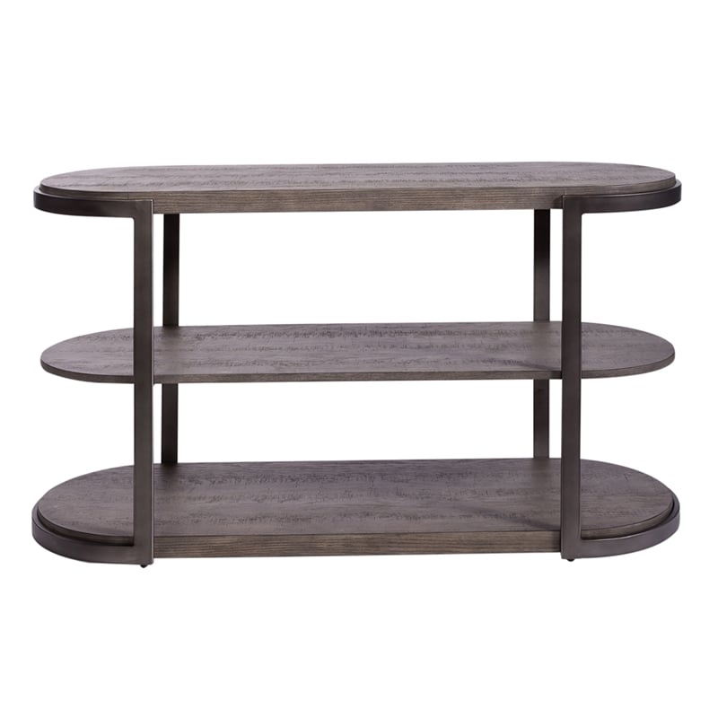 Pemberly Row Modern Sofa Wood Table in Brown