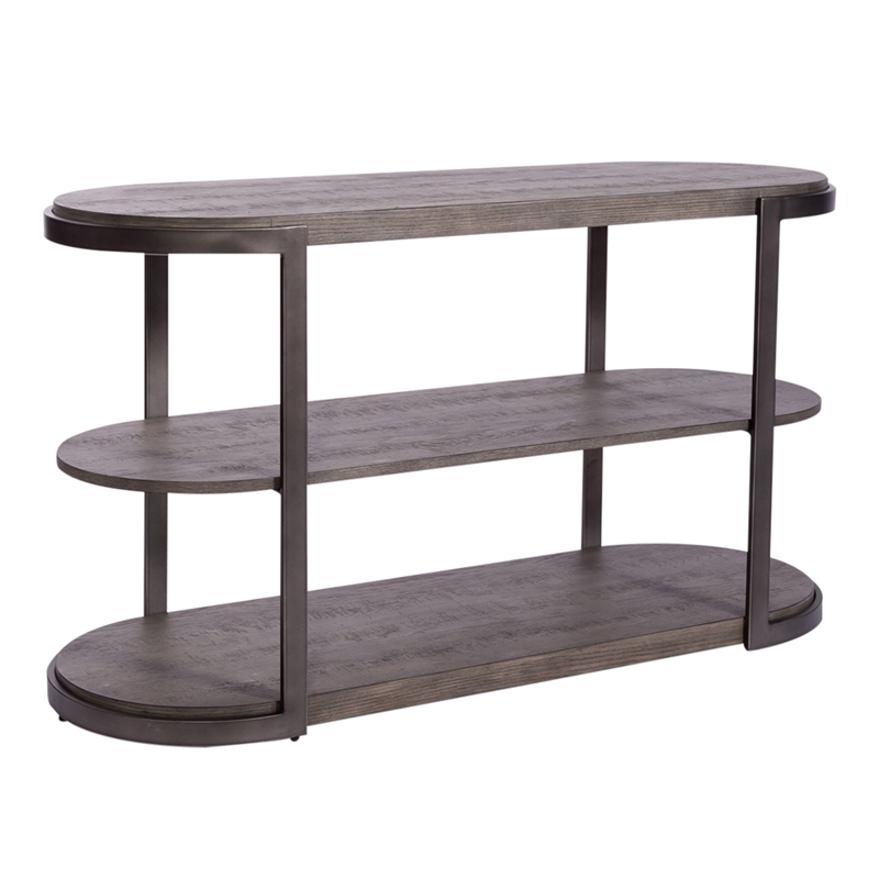 Pemberly Row Modern Sofa Wood Table in Brown