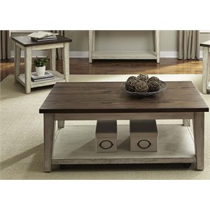 pemberly row transitional wood 3 piece coffee table set in brown