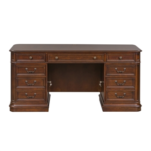 Pemberly Row Contemporary Metal Executive Desk in Mahogany