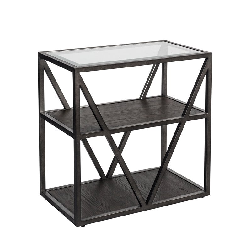 Pemberly Row Industrial Wood Chair Side Table in Gray