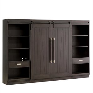 pemberly row transitional wood entertainment center with piers in black