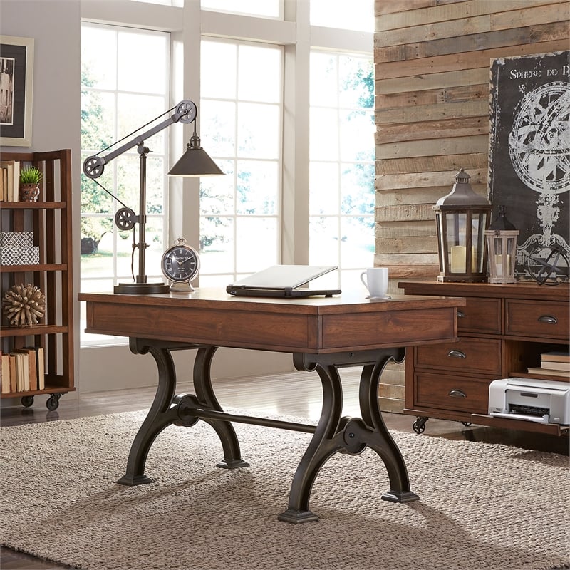 Pemberly Row Transitional Wood 4 Piece Desk Set in Brown