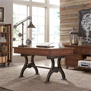 Pemberly Row Transitional Wood 4 Piece Desk Set in Brown