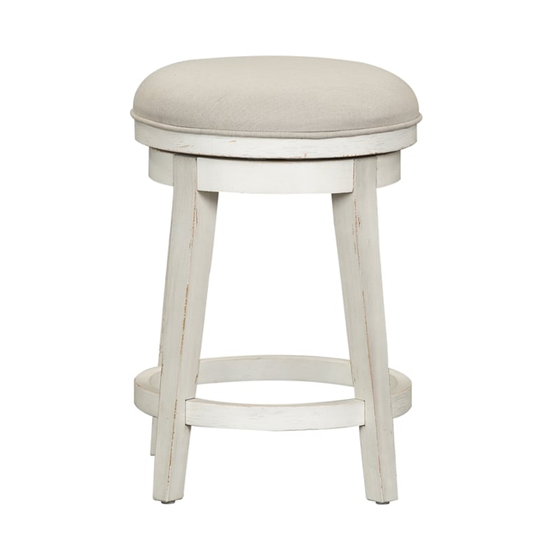 Pemberly Row Contemporary Solid Wood Console Swivel Stool in Flea Market White