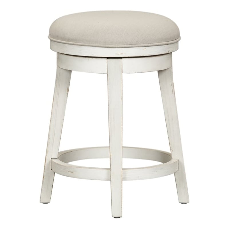Pemberly Row Contemporary Solid Wood Console Swivel Stool in Flea Market White