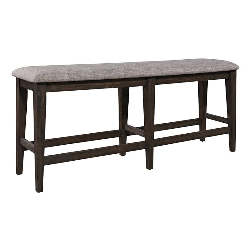 Pemberly Row 26'' Farmhouse Wood/Linen Counter Bench in Gray/Dark Chestnut