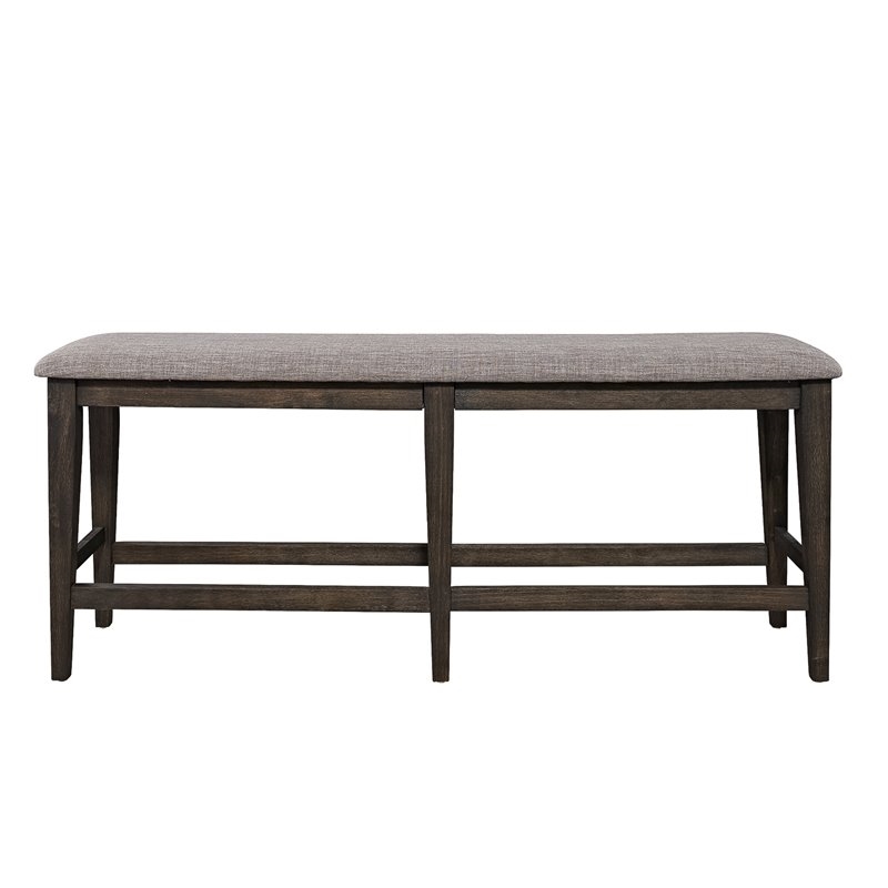 Pemberly Row 26'' Farmhouse Wood/Linen Counter Bench in Gray/Dark Chestnut