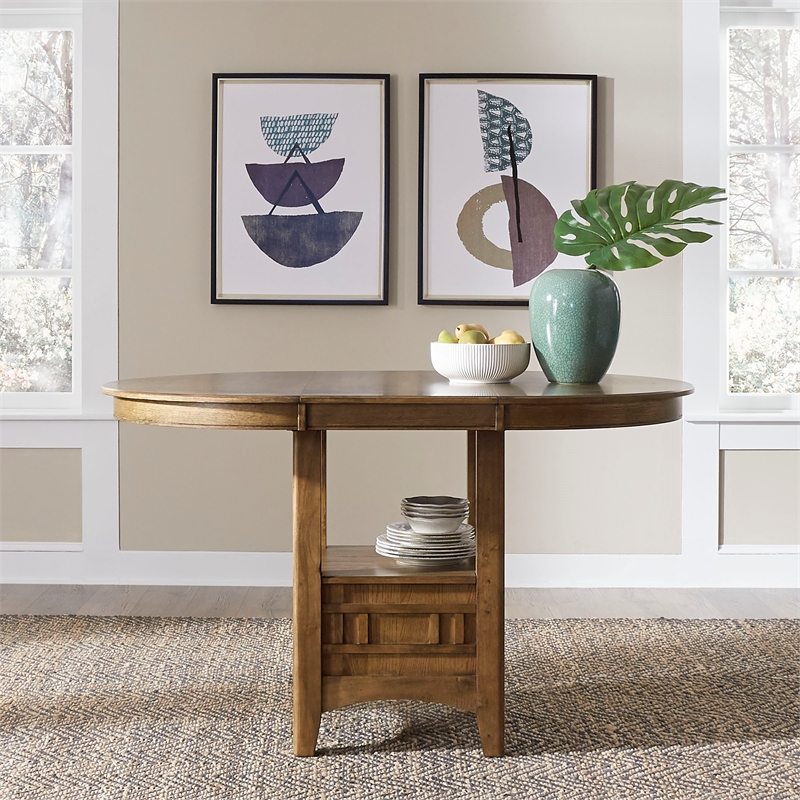 Pemberly Row Transitional Wood Pub Table in Oak