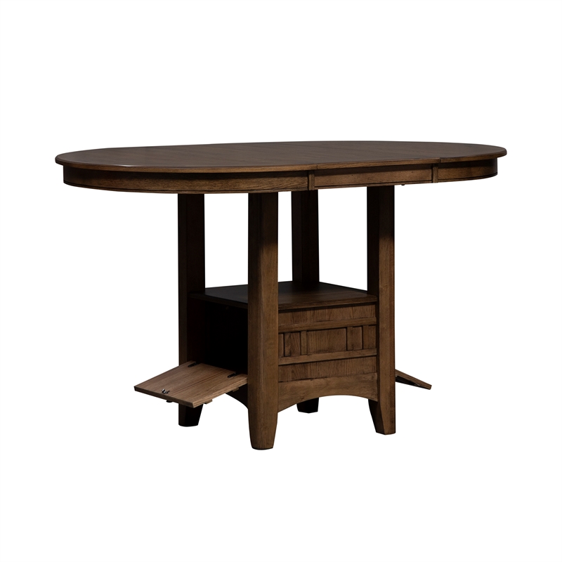 Pemberly Row Transitional Wood Pub Table in Oak