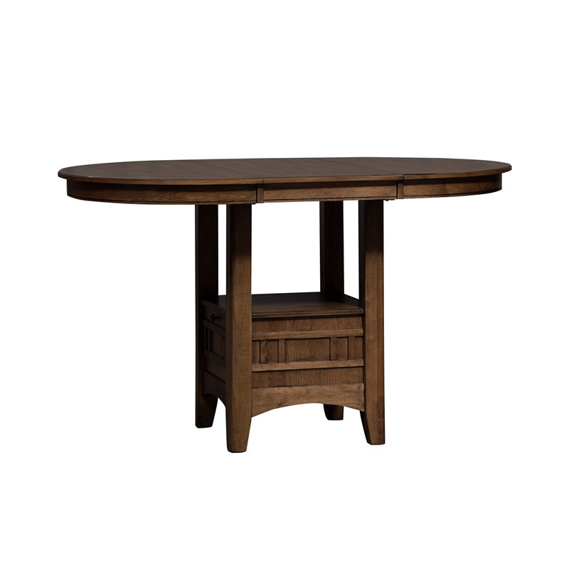 Pemberly Row Transitional Wood Pub Table in Oak