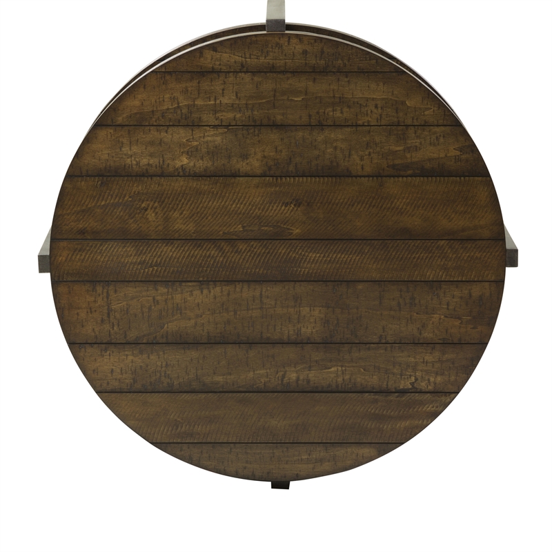Pemberly Row Transitional Wood Round Cocktail Table in Brown