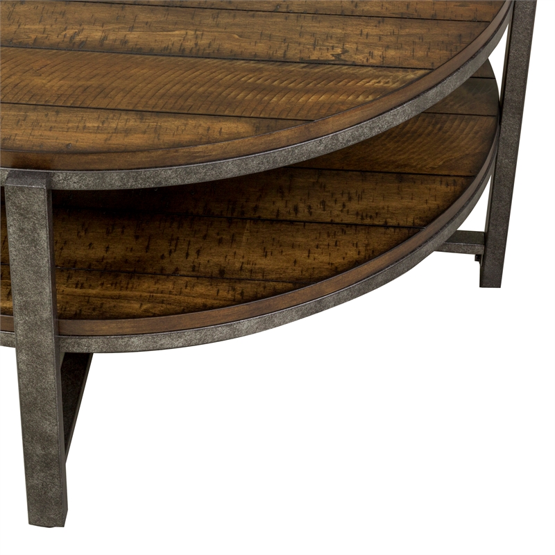 Pemberly Row Transitional Wood Round Cocktail Table in Brown