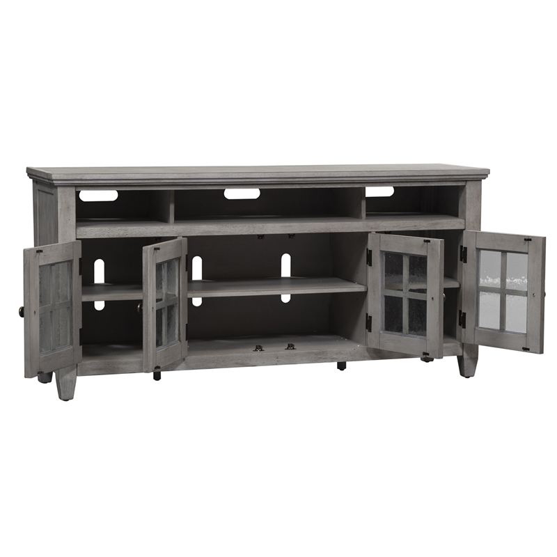 Pemberly Row Contemporary Glass Entertainment TV Stand in White
