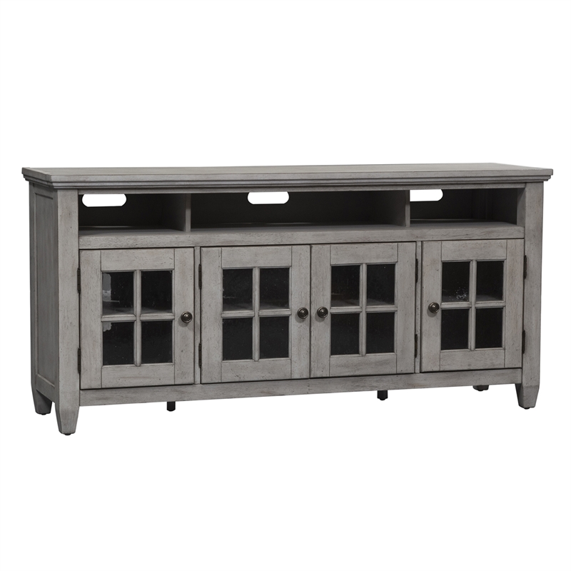 Pemberly Row Contemporary Glass Entertainment TV Stand in White